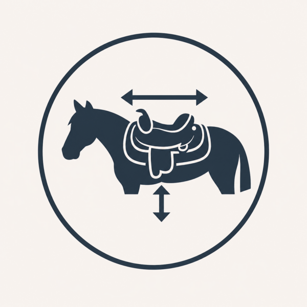 Adjustable saddle fit icon with horse and saddle