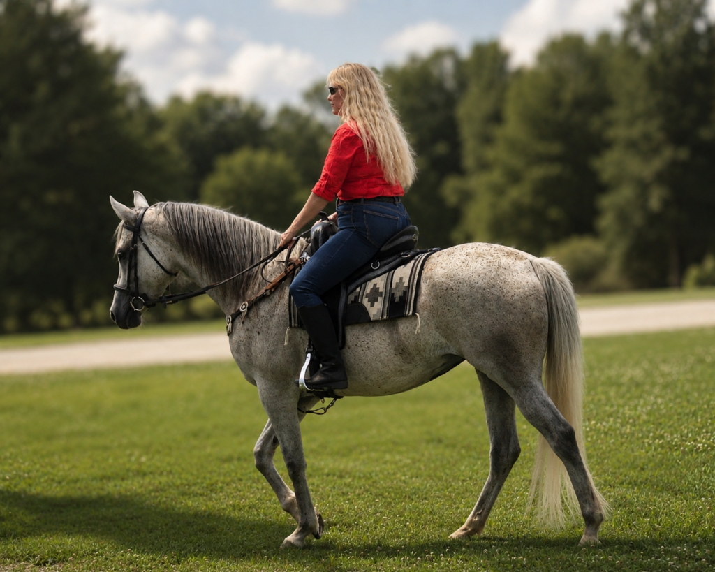 tracy webb riding grey arabian in tw saddlery saddle