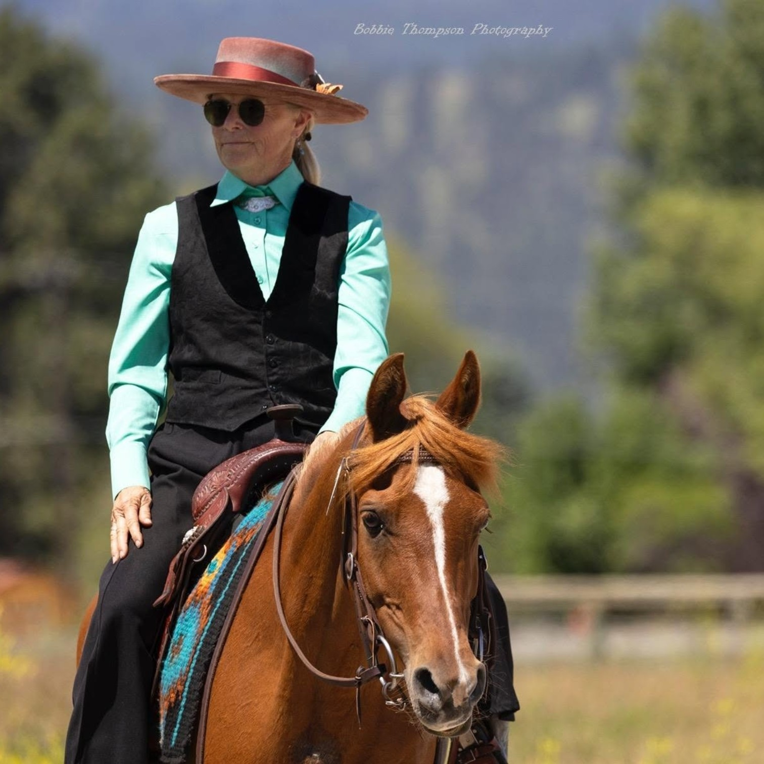 Brenda Yirsa doing working equitation in her TW Western Dressage saddle.