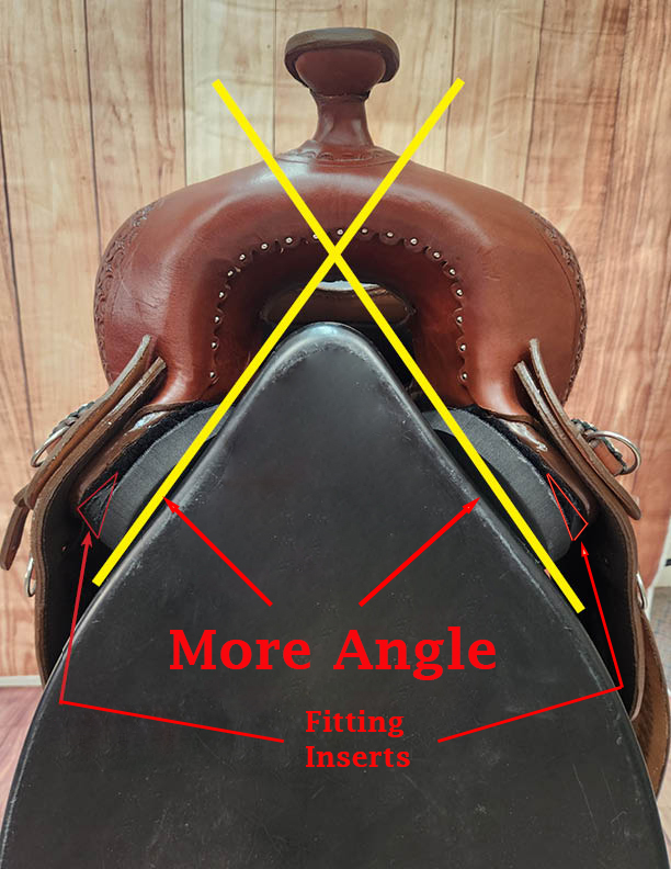 Underside of a TW Saddlery saddle showing increased bar angle using the patented Adjustable 3-D Fitting System.