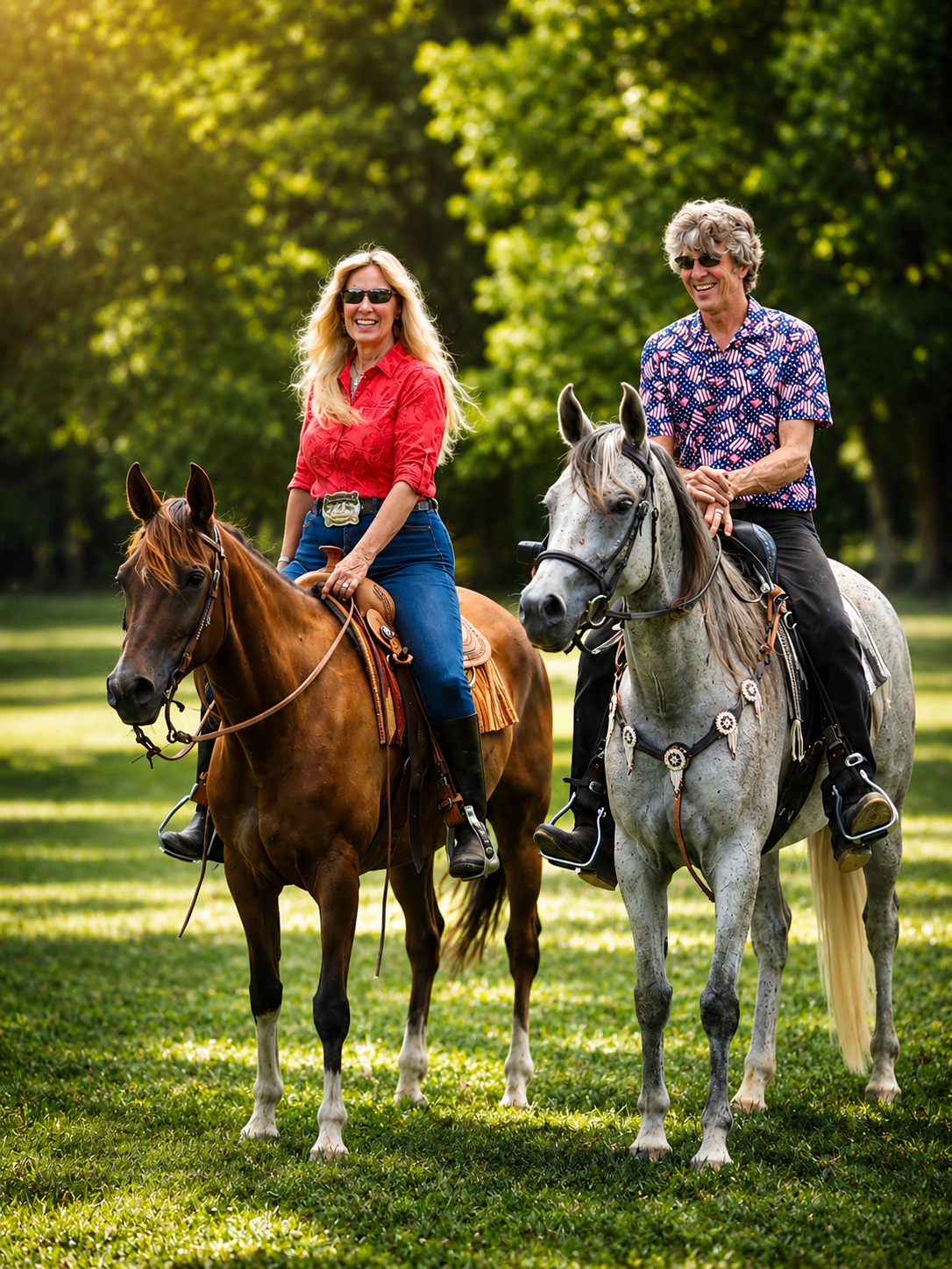 David Kaden and Tracy Webb riding their homebred Arabian mares Good carma and Time Two Fly in TW Saddlery saddles