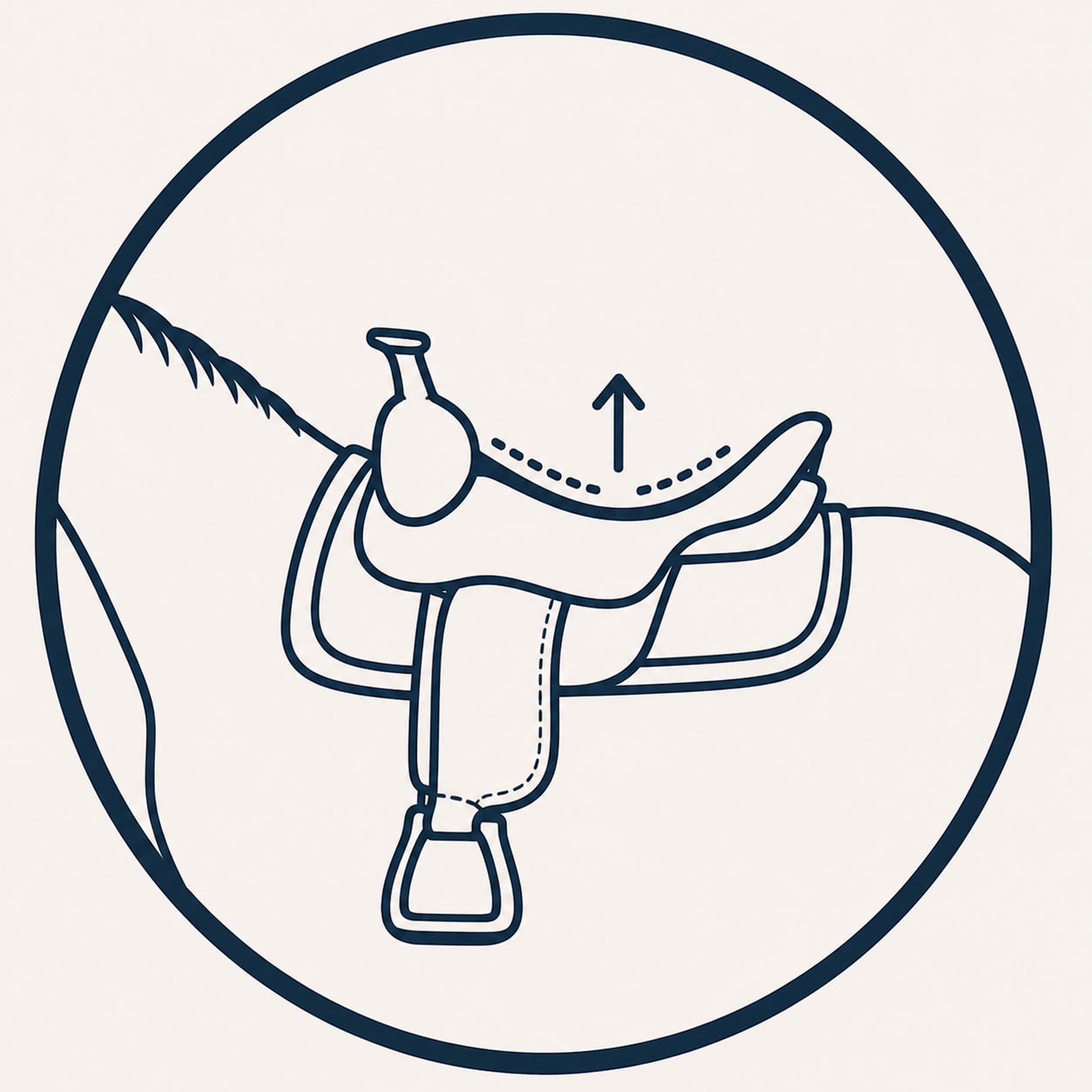 Saddle icon illustrating an open spinal channel for horse comfort