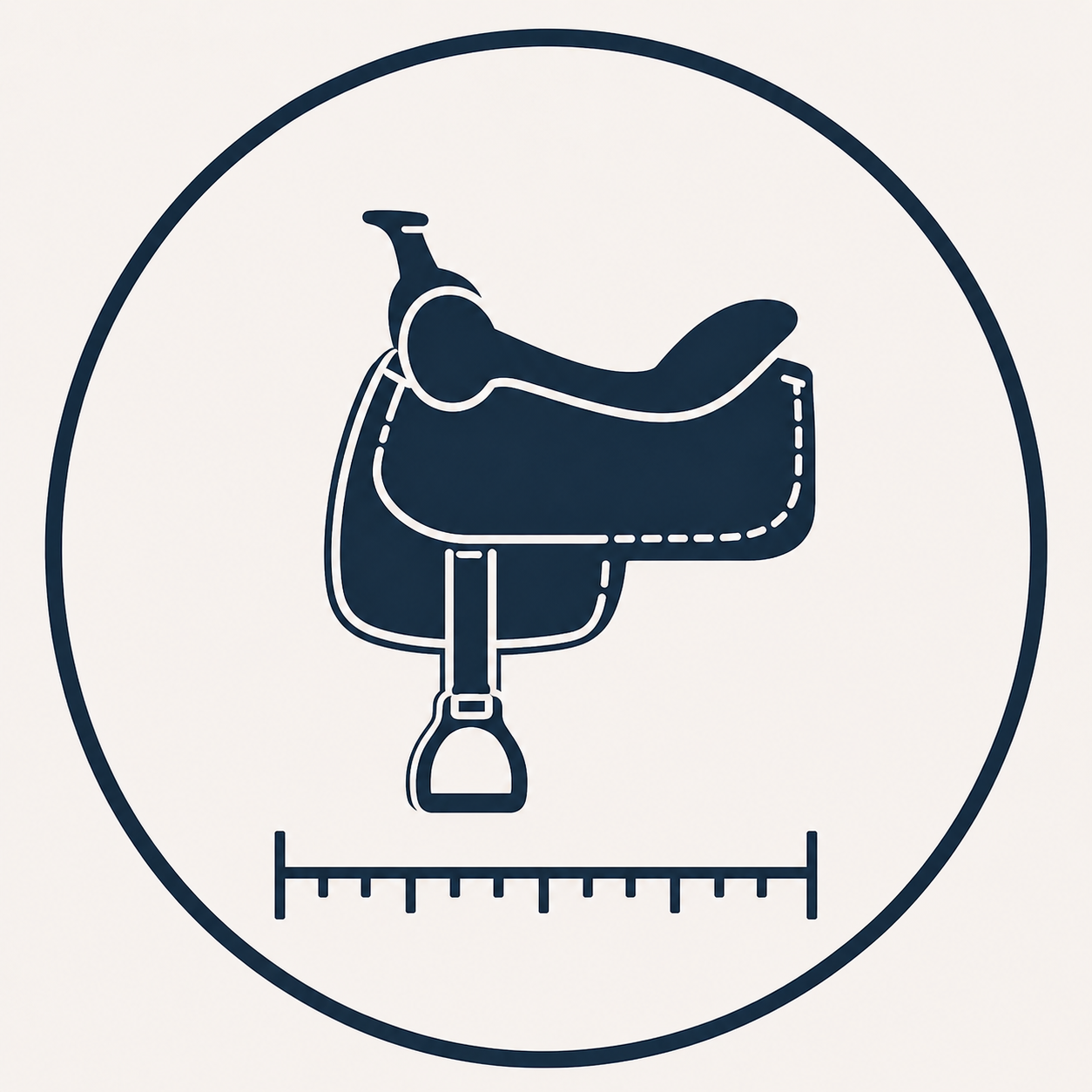 Saddle icon with ruler representing shorter skirt saddle options