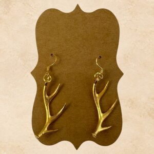Gold Shed Earrings featuring gold-tone shed antler charms with fishhook ear wires and textured antler detailing.