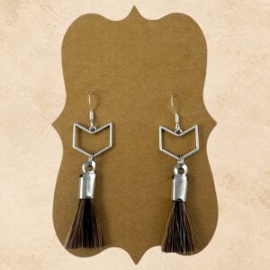 Western Chevron Horsehair Earrings with genuine brown horsehair tassels, open silver-tone chevron accents and fishhook ear wires.