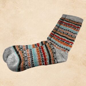 Women’s grey 50% alpaca crew socks with a Western-inspired pattern, shown as a soft luxury sock style.