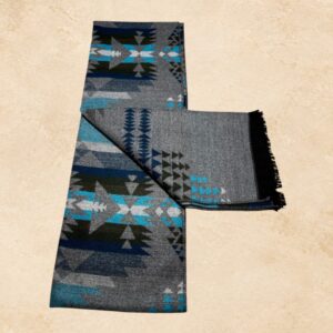 Blue Mesa soft Southwestern scarf in gray, blue, black and teal