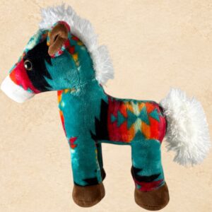 Colorful turquoise and red Western pony figurine with Southwestern-inspired details