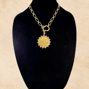Handmade gold-tone chain necklace with detailed horse pendant