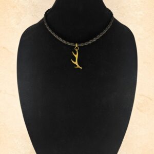 18-inch real brown horsehair necklace with four-strand round braid and gold-tone shed antler pendant.